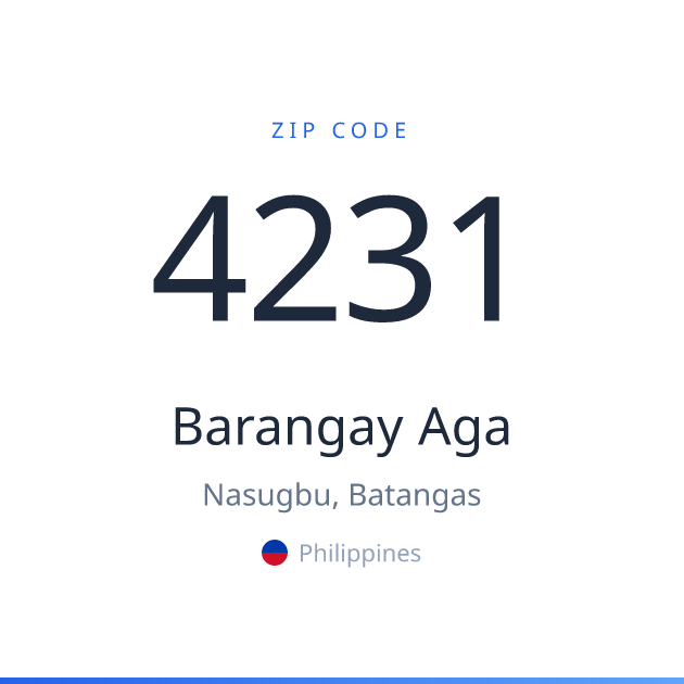 Shareable ZIP code 4231 card for Barangay Aga, light theme