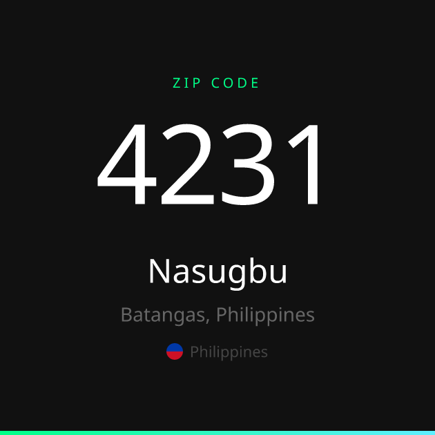 Shareable ZIP code 4231 card for Nasugbu, dark theme