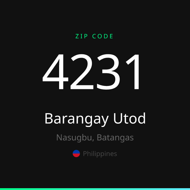 Shareable ZIP code 4231 card for Barangay Utod, dark theme