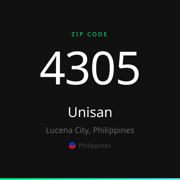 Shareable ZIP code 4305 card for Unisan, dark theme