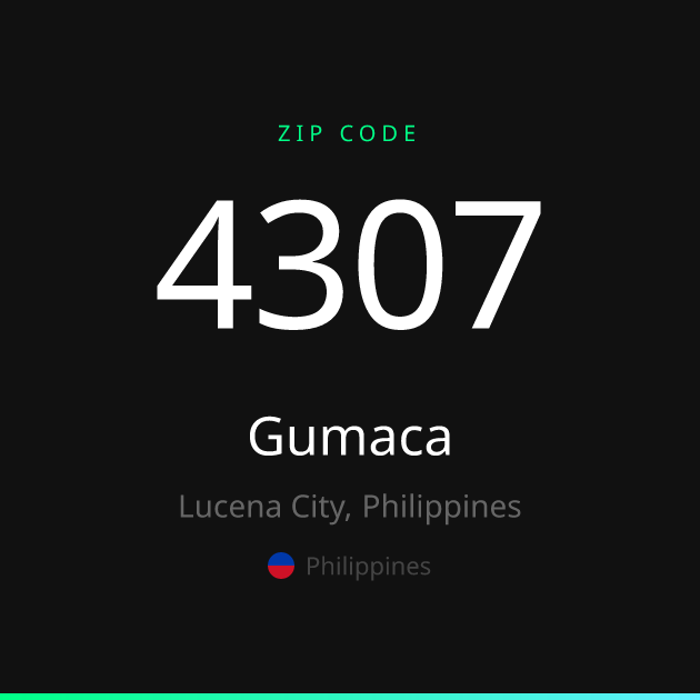 Shareable ZIP code 4307 card for Gumaca, dark theme