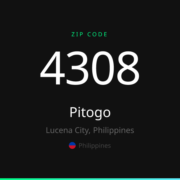Shareable ZIP code 4308 card for Pitogo, dark theme