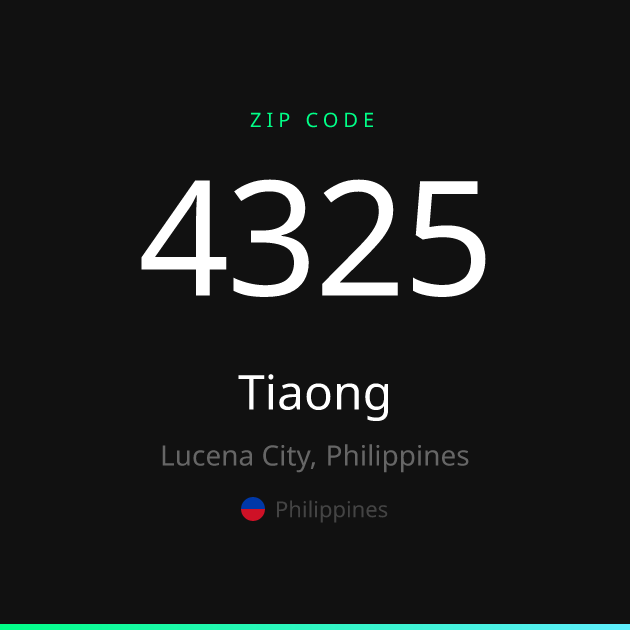 Shareable ZIP code 4325 card for Tiaong, dark theme