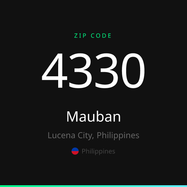 Shareable ZIP code 4330 card for Mauban, dark theme