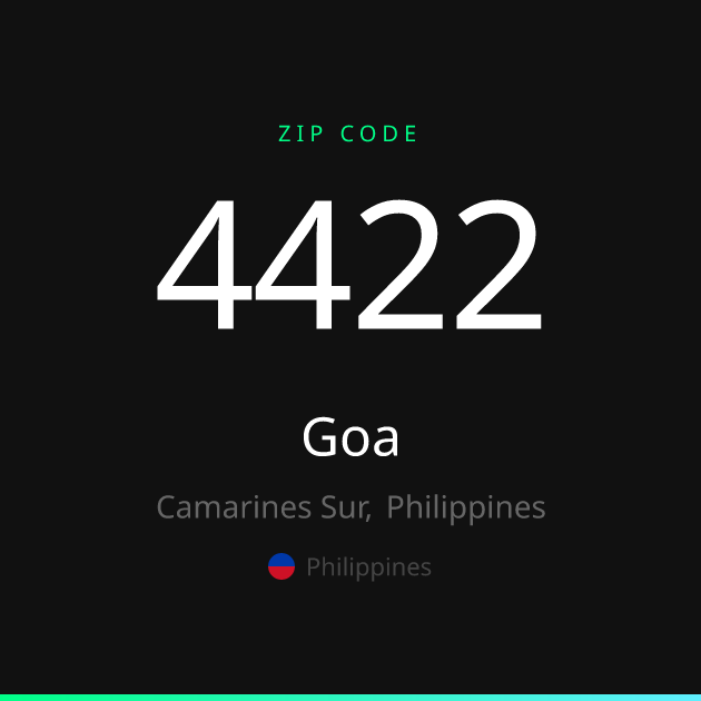 Shareable ZIP code 4422 card for Goa, dark theme