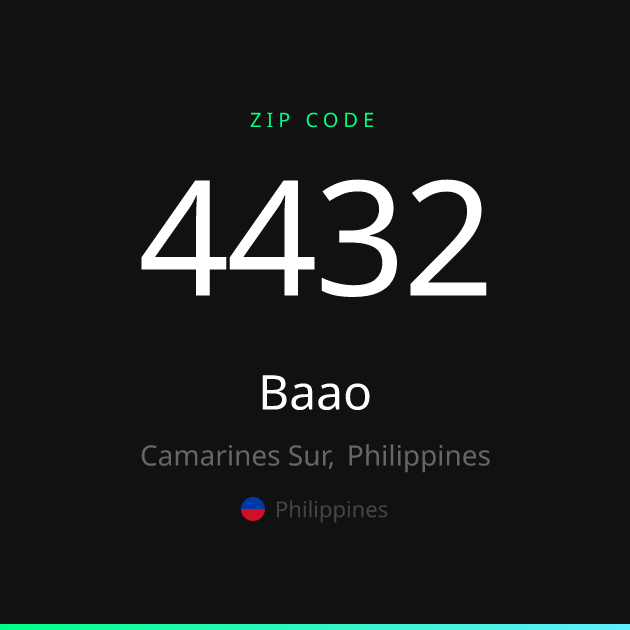 Shareable ZIP code 4432 card for Baao, dark theme