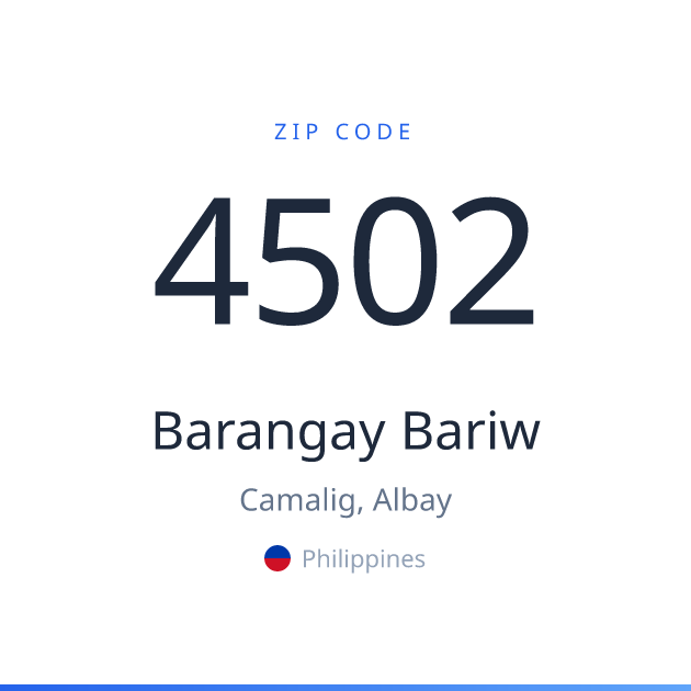 Shareable ZIP code 4502 card for Barangay Bariw, light theme