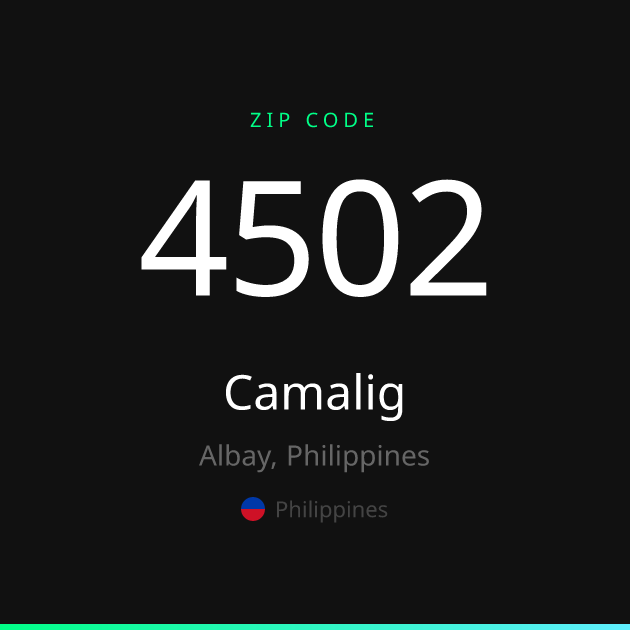 Shareable ZIP code 4502 card for Camalig, dark theme
