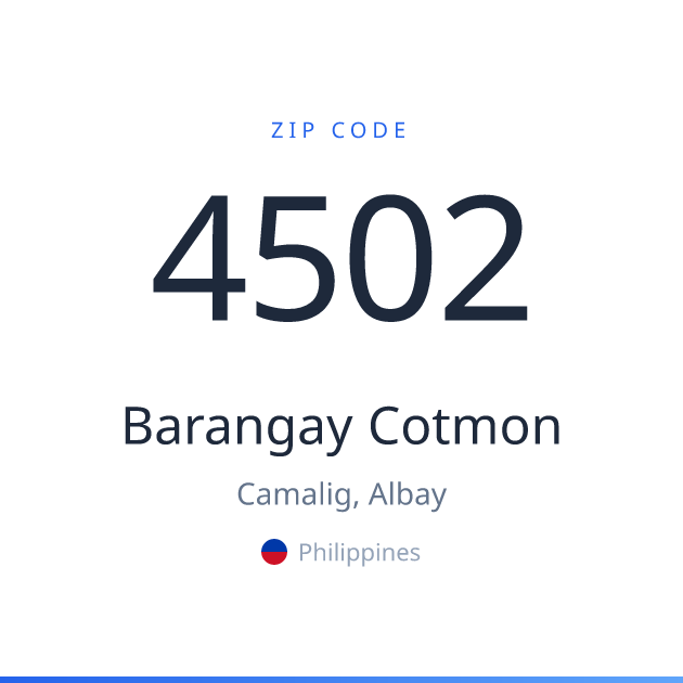 Shareable ZIP code 4502 card for Barangay Cotmon, light theme