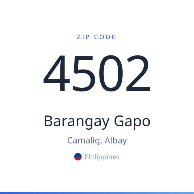 Shareable ZIP code 4502 card for Barangay Gapo, light theme