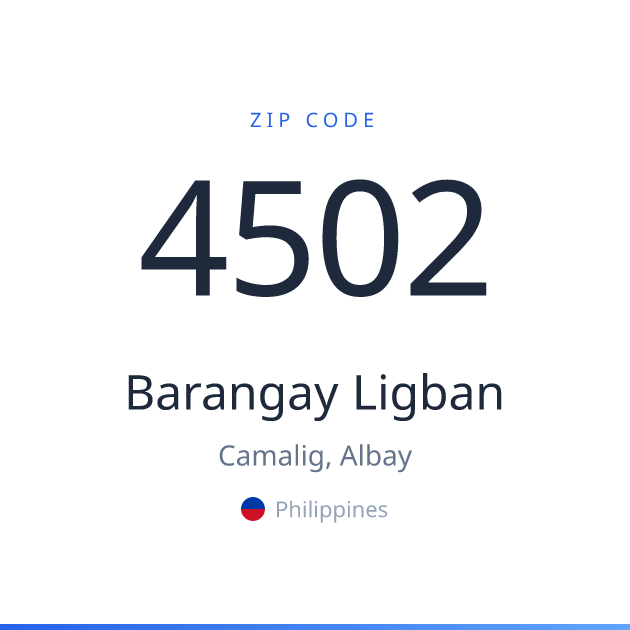 Shareable ZIP code 4502 card for Barangay Ligban, light theme