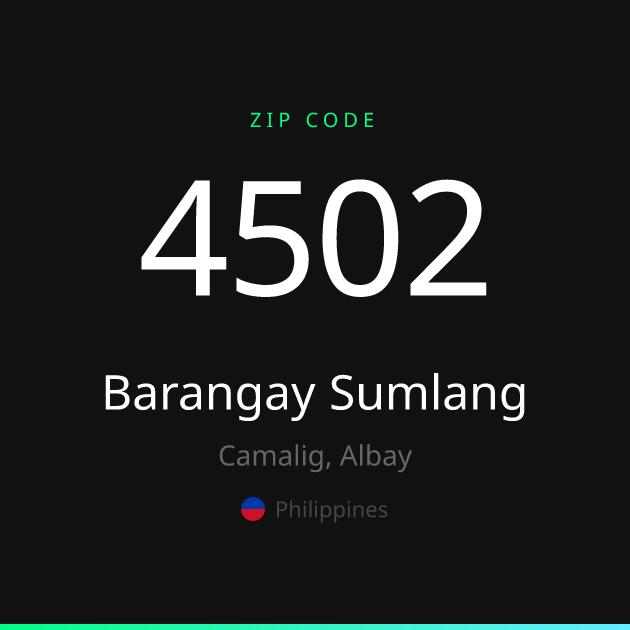 Shareable ZIP code 4502 card for Barangay Sumlang, dark theme