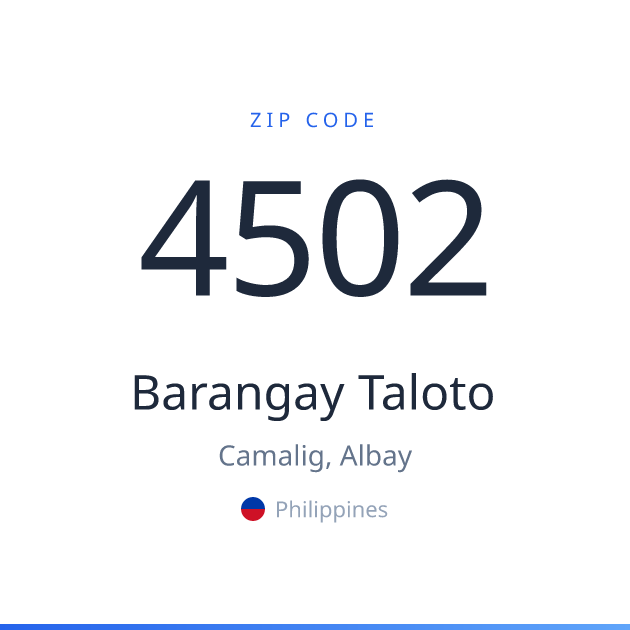 Shareable ZIP code 4502 card for Barangay Taloto, light theme