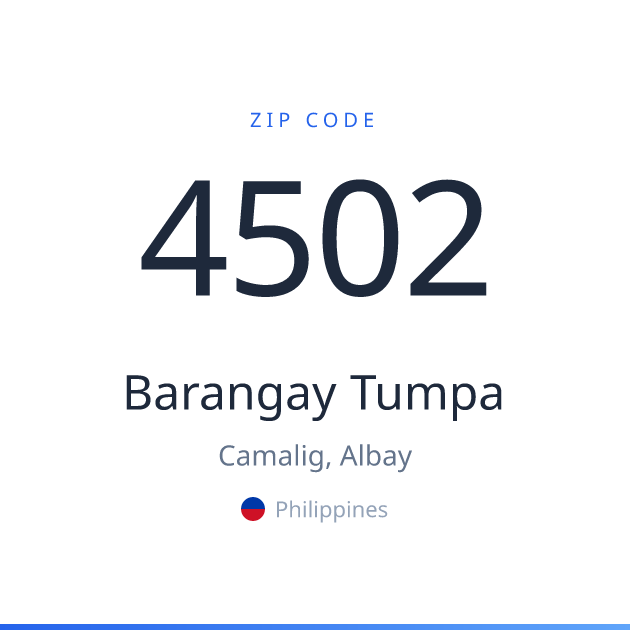 Shareable ZIP code 4502 card for Barangay Tumpa, light theme