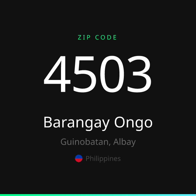 Shareable ZIP code 4503 card for Barangay Ongo, dark theme