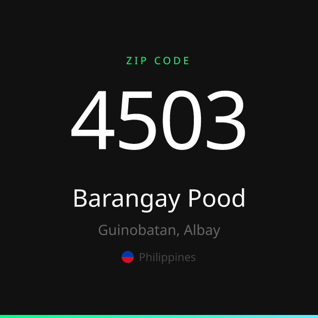 Shareable ZIP code 4503 card for Barangay Pood, dark theme
