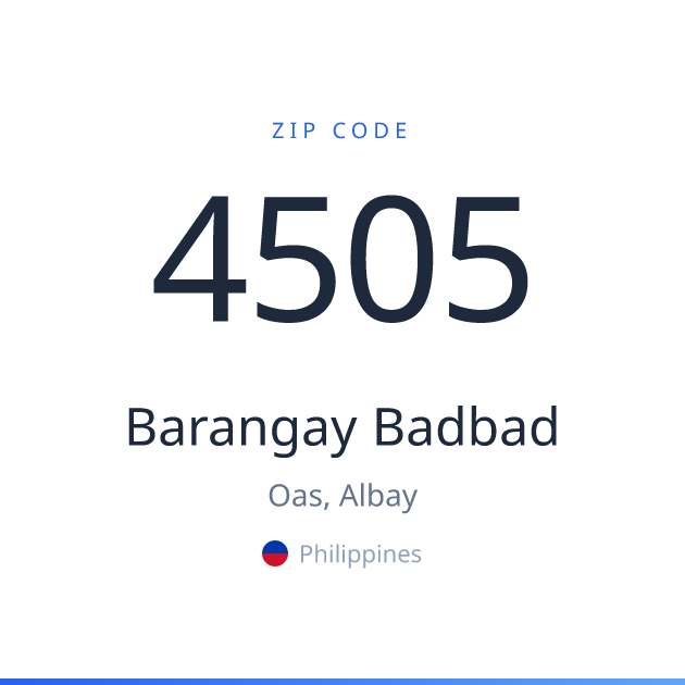 Shareable ZIP code 4505 card for Barangay Badbad, light theme