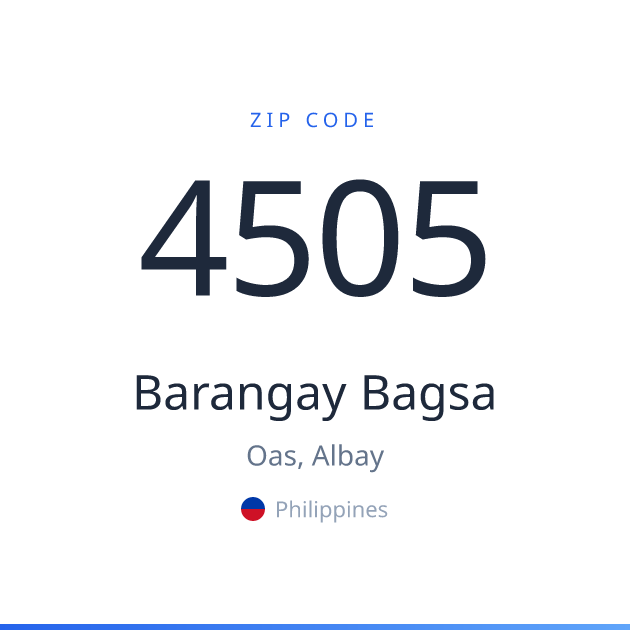 Shareable ZIP code 4505 card for Barangay Bagsa, light theme