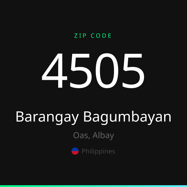 Shareable ZIP code 4505 card for Barangay Bagumbayan, dark theme
