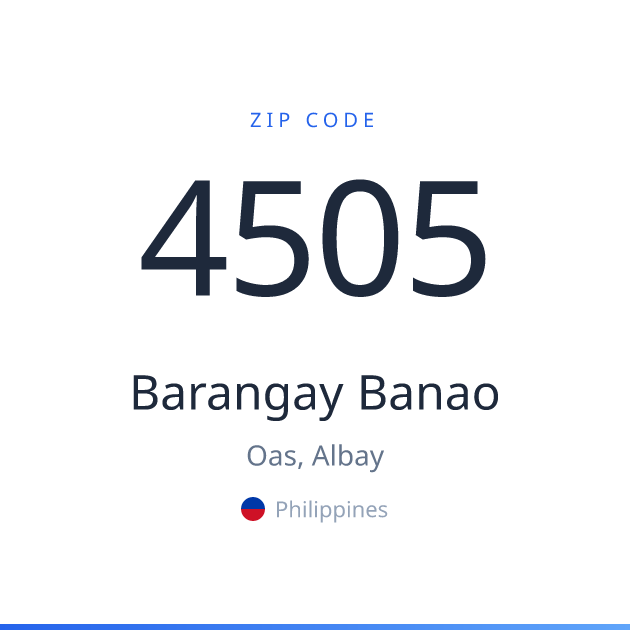 Shareable ZIP code 4505 card for Barangay Banao, light theme