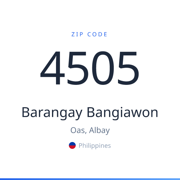 Shareable ZIP code 4505 card for Barangay Bangiawon, light theme