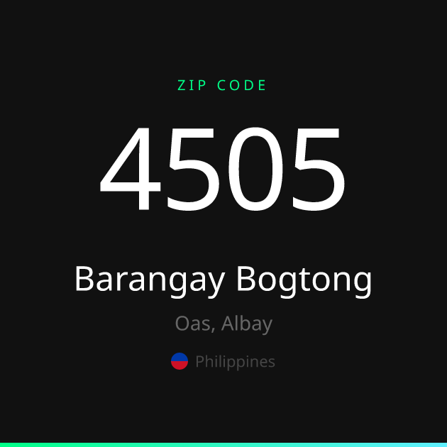 Shareable ZIP code 4505 card for Barangay Bogtong, dark theme