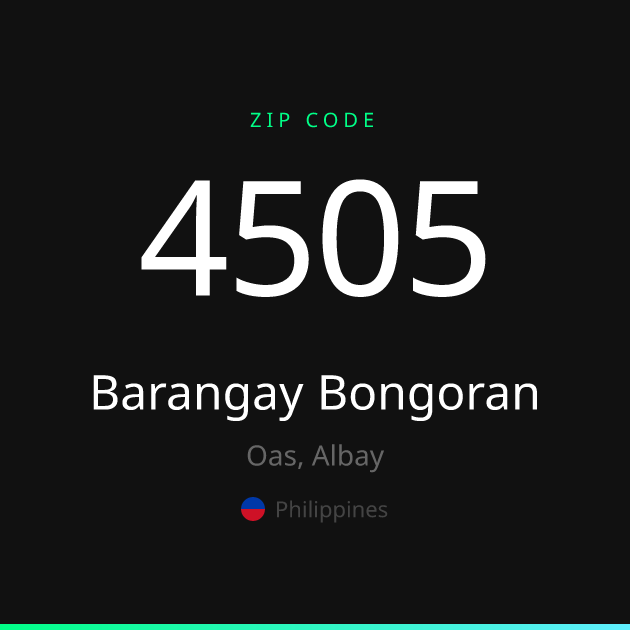 Shareable ZIP code 4505 card for Barangay Bongoran, dark theme