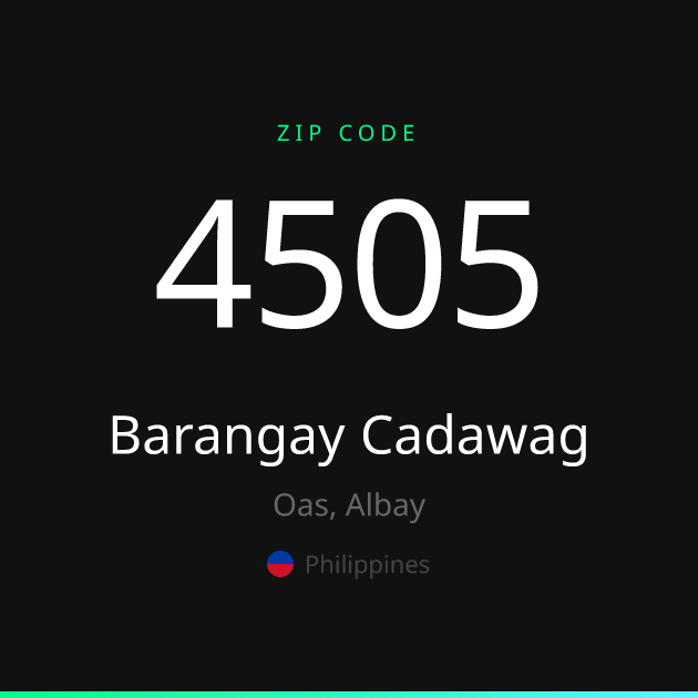 Shareable ZIP code 4505 card for Barangay Cadawag, dark theme