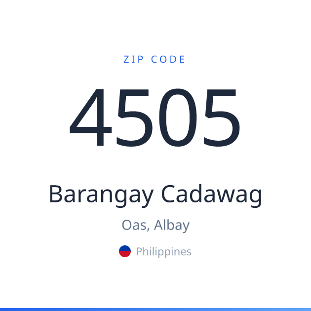 Shareable ZIP code 4505 card for Barangay Cadawag, light theme