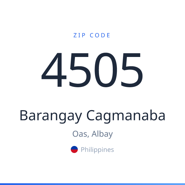 Shareable ZIP code 4505 card for Barangay Cagmanaba, light theme
