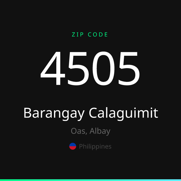 Shareable ZIP code 4505 card for Barangay Calaguimit, dark theme