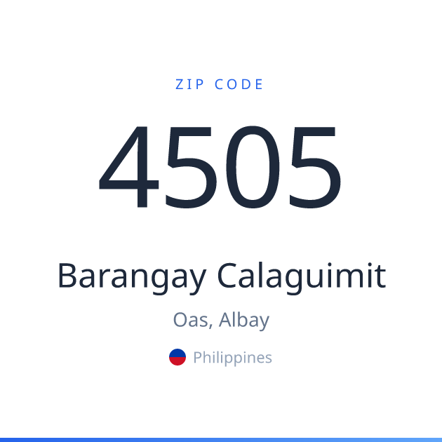 Shareable ZIP code 4505 card for Barangay Calaguimit, light theme