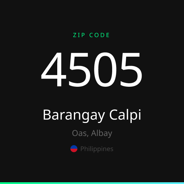 Shareable ZIP code 4505 card for Barangay Calpi, dark theme