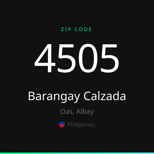 Shareable ZIP code 4505 card for Barangay Calzada, dark theme