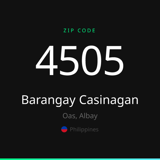 Shareable ZIP code 4505 card for Barangay Casinagan, dark theme