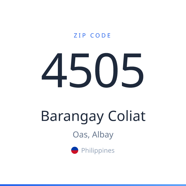 Shareable ZIP code 4505 card for Barangay Coliat, light theme