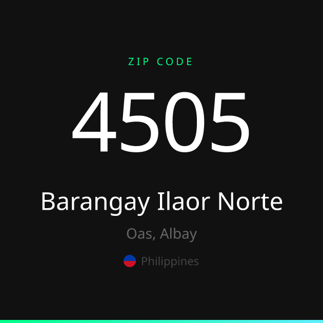 Shareable ZIP code 4505 card for Barangay Ilaor Norte, dark theme