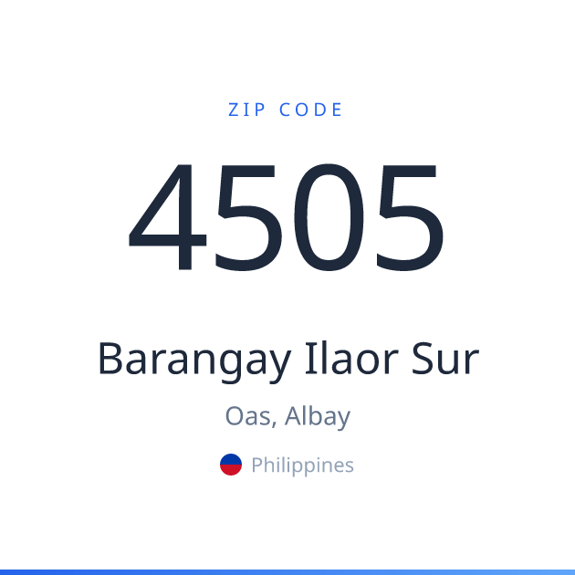 Shareable ZIP code 4505 card for Barangay Ilaor Sur, light theme