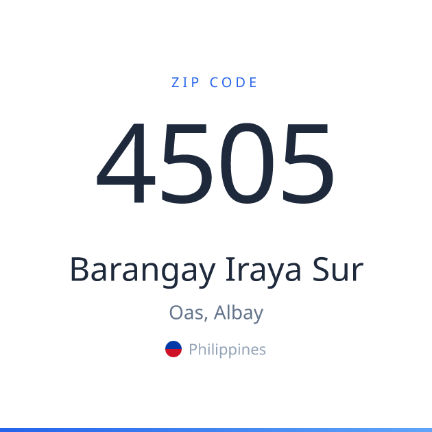 Shareable ZIP code 4505 card for Barangay Iraya Sur, light theme