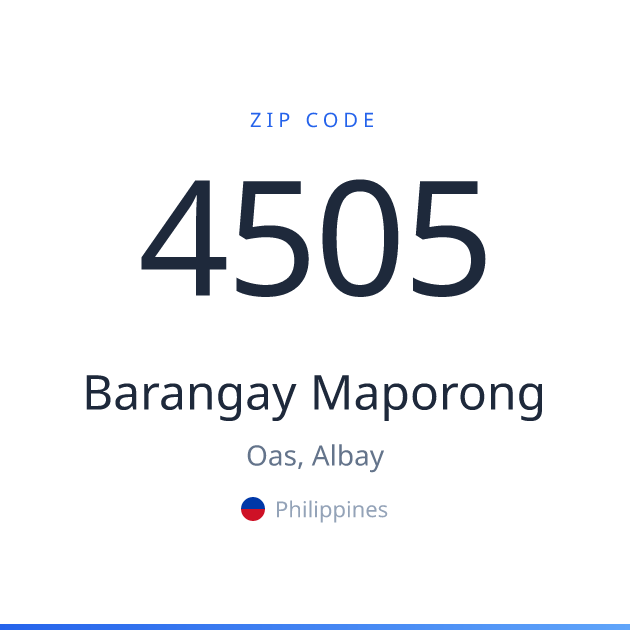 Shareable ZIP code 4505 card for Barangay Maporong, light theme