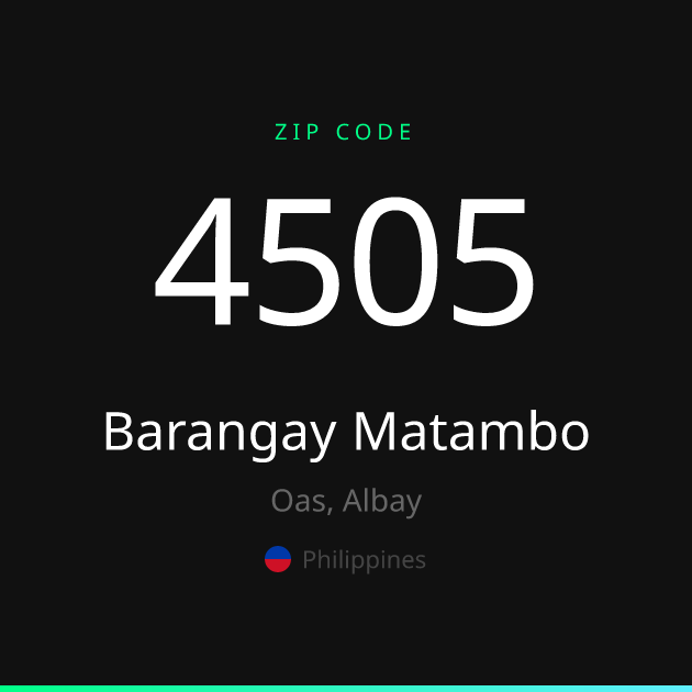 Shareable ZIP code 4505 card for Barangay Matambo, dark theme