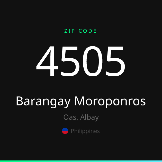 Shareable ZIP code 4505 card for Barangay Moroponros, dark theme