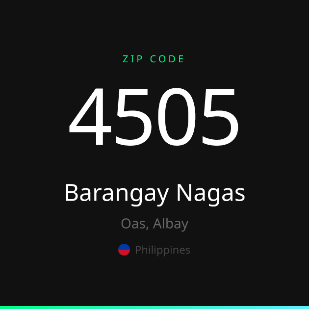 Shareable ZIP code 4505 card for Barangay Nagas, dark theme