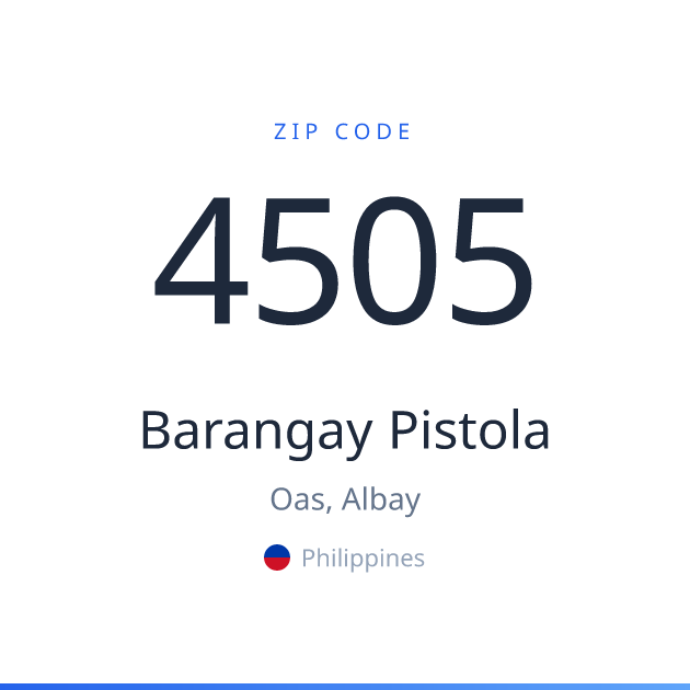 Shareable ZIP code 4505 card for Barangay Pistola, light theme