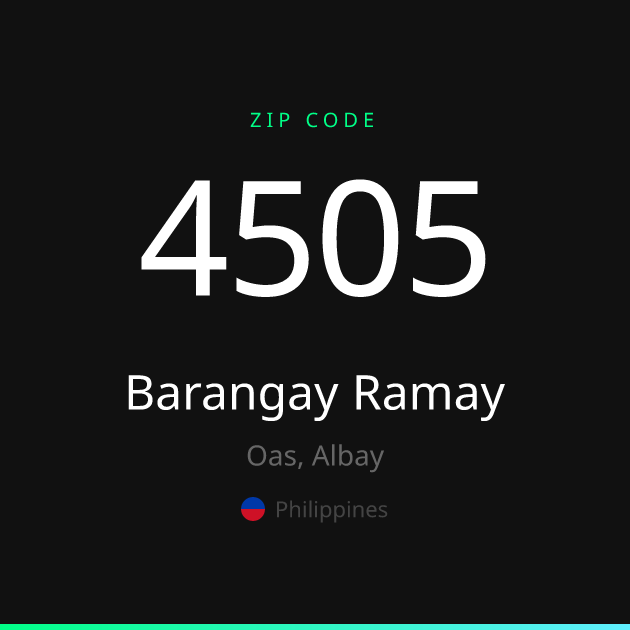 Shareable ZIP code 4505 card for Barangay Ramay, dark theme
