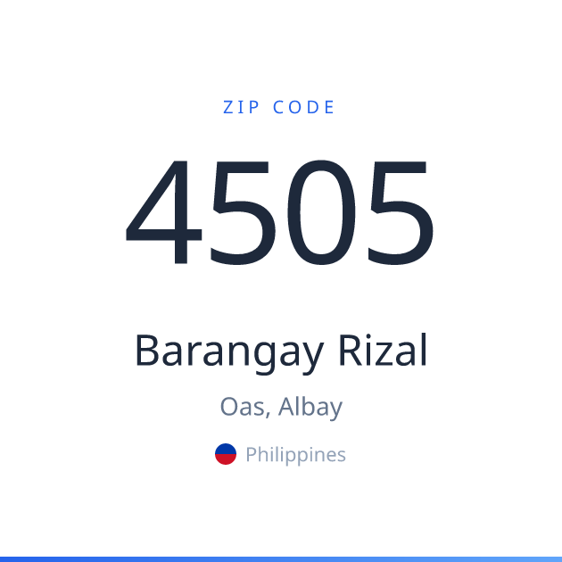Shareable ZIP code 4505 card for Barangay Rizal, light theme