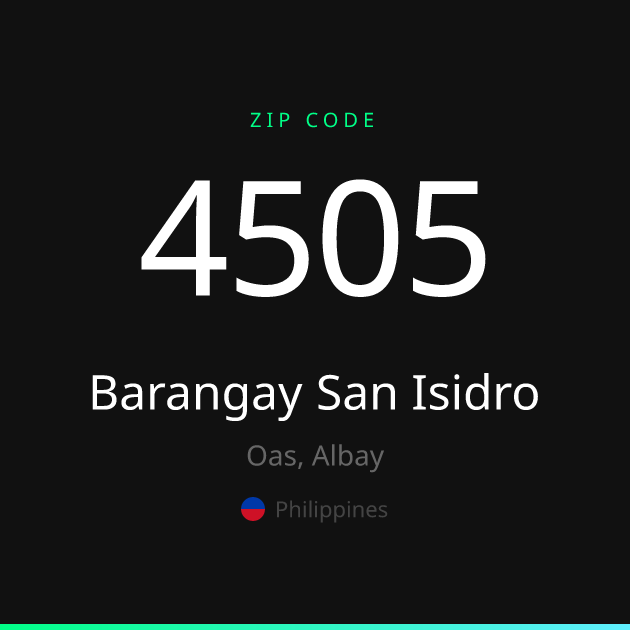 Shareable ZIP code 4505 card for Barangay San Isidro, dark theme