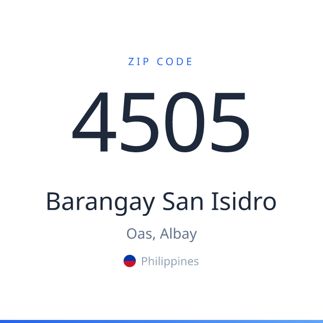 Shareable ZIP code 4505 card for Barangay San Isidro, light theme