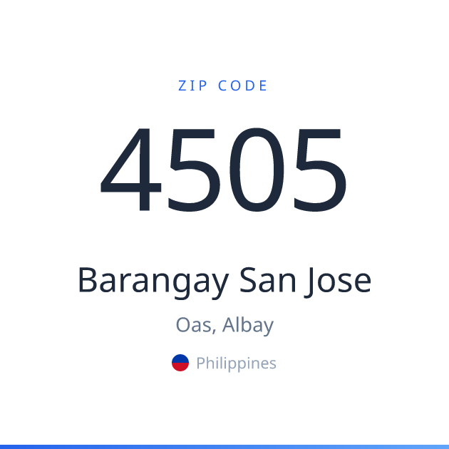 Shareable ZIP code 4505 card for Barangay San Jose, light theme