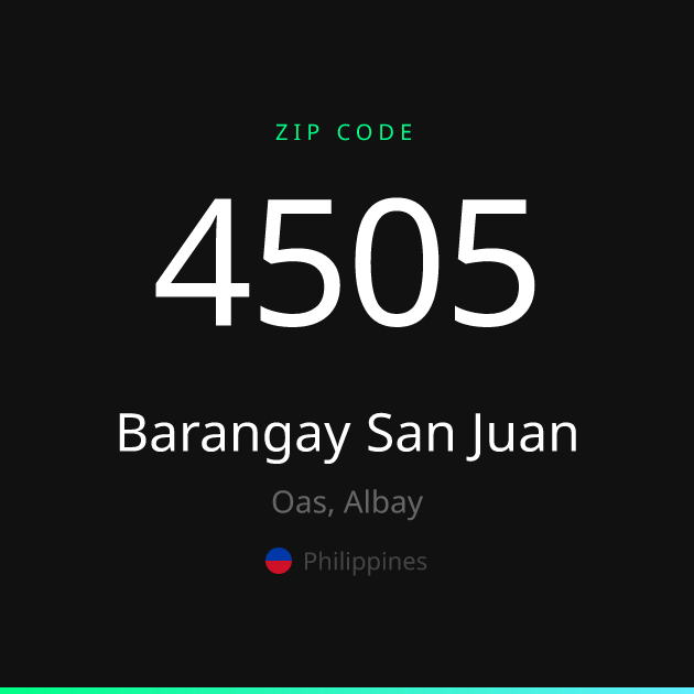 Shareable ZIP code 4505 card for Barangay San Juan, dark theme